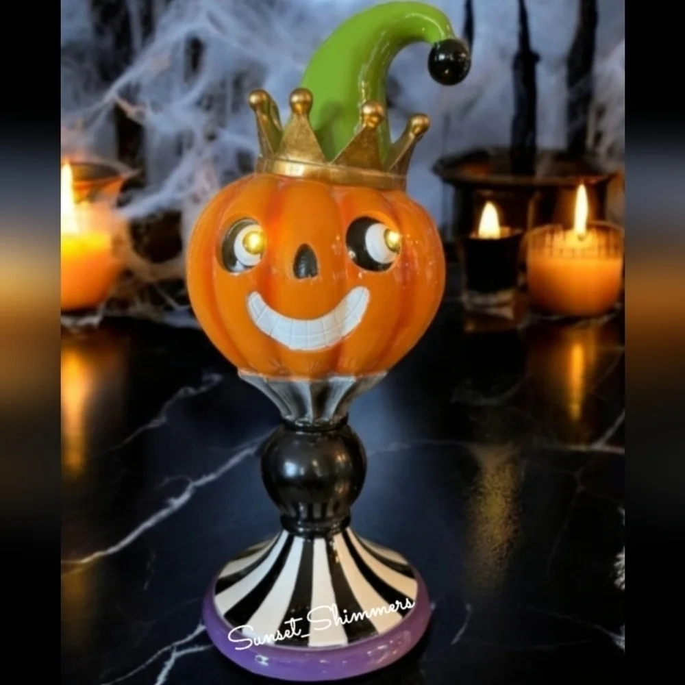Mackenzie Style Jack Pumpkin Jestor Pedestal Light Halloween Figurine Decor New